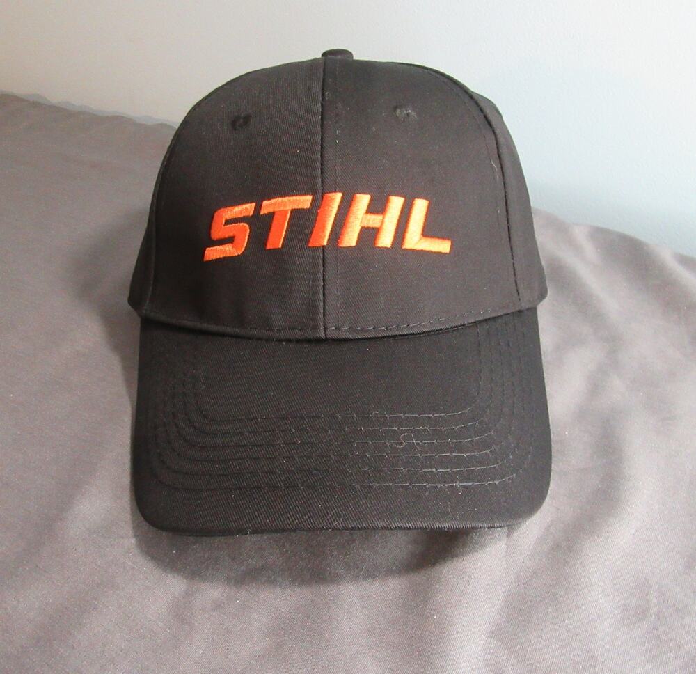 Stihl Black Hat Orange Embroidered Logo Adjustable Snapback Hat NWT